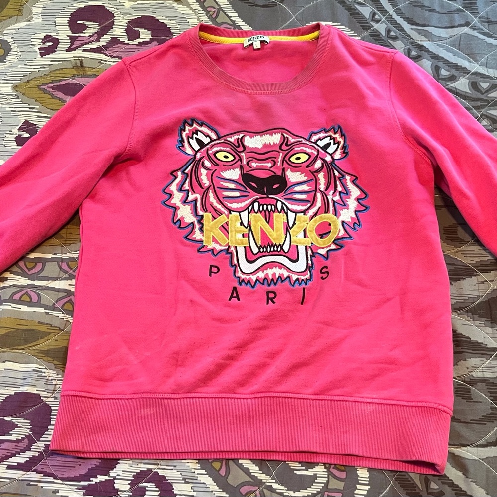 KENZO embroidered tiger sweatshirt in hot pink.